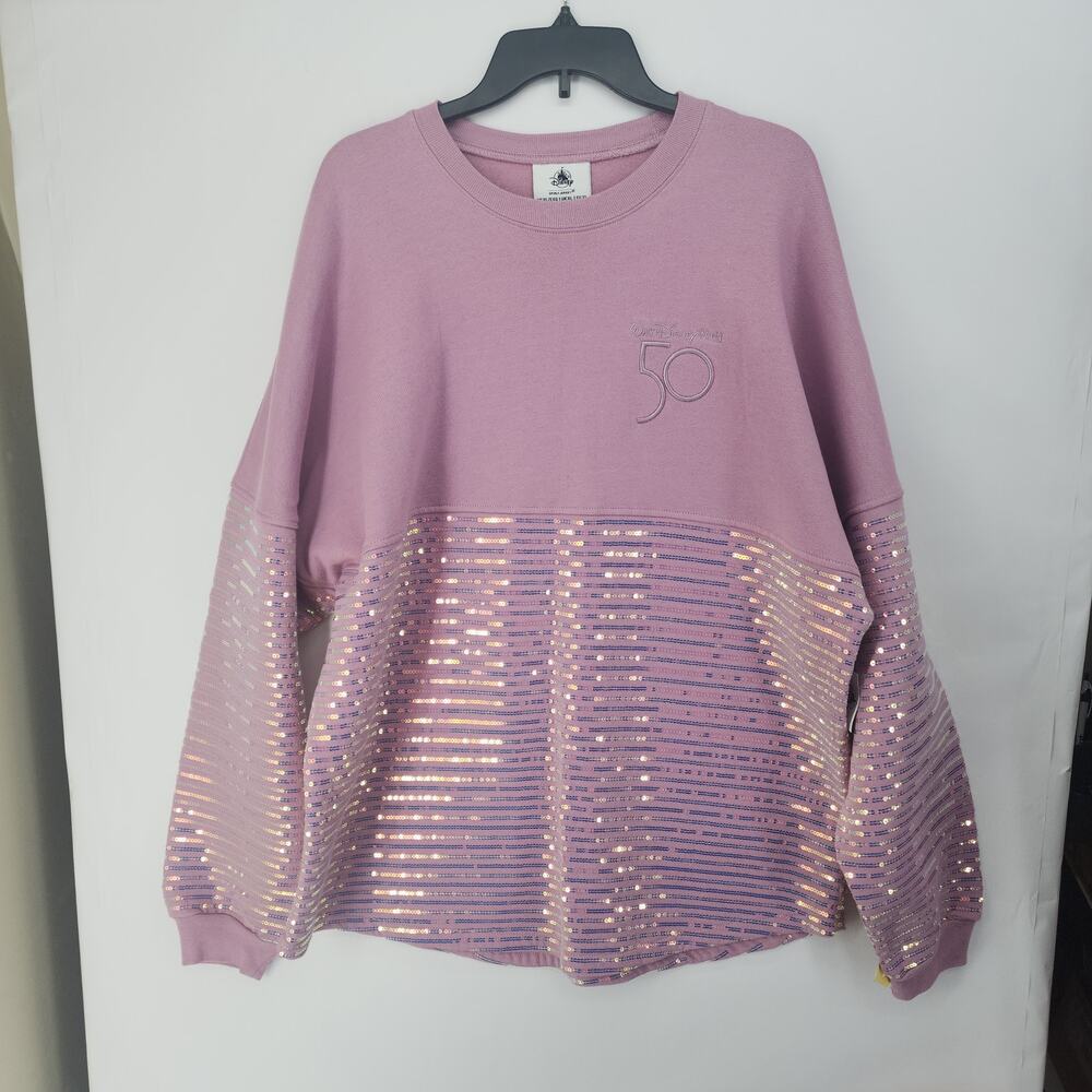 Walt Disney World 50th Anniversary Spirit Jersey Sequin Sweatshirt Pink XL